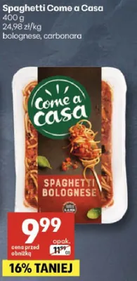 Spaghetti come a casa bolognese, carbonara promocja w Delikatesy Centrum
