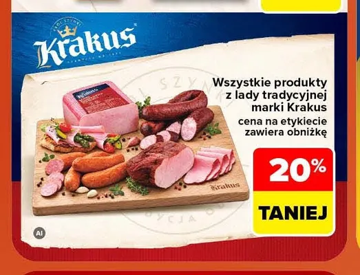 Produkty z lady tradycyjnej marki Krakus promocja w Carrefour
