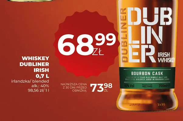 Whiskey DUBLINER Irish irlandzka/blended alk. 40% promocja w Duży Ben