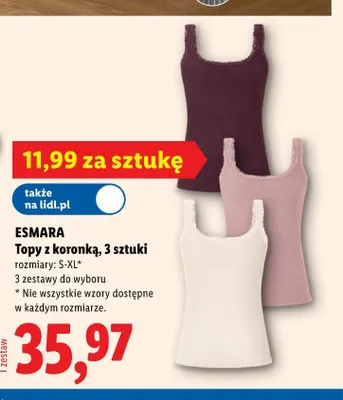 Topy z koronką 3-pak Esmara promocja w Lidl