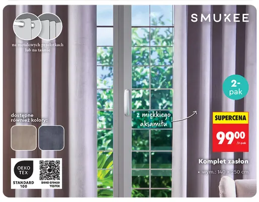 Komplet zasłon na taśmie Smukee 2-pak promocja w Biedronka