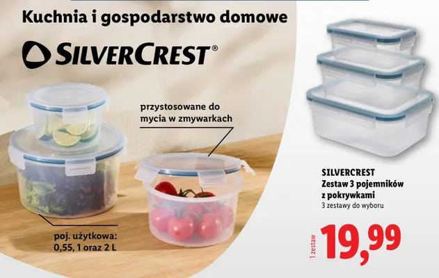Zestaw 3 pojemników okrągłych z pokrywkami Silvercrest promocja w Lidl