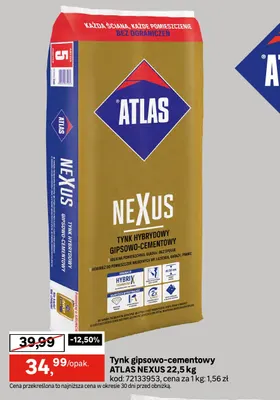 Tynk gipsowo-cementowy Atlas Nexus promocja w Leroy Merlin