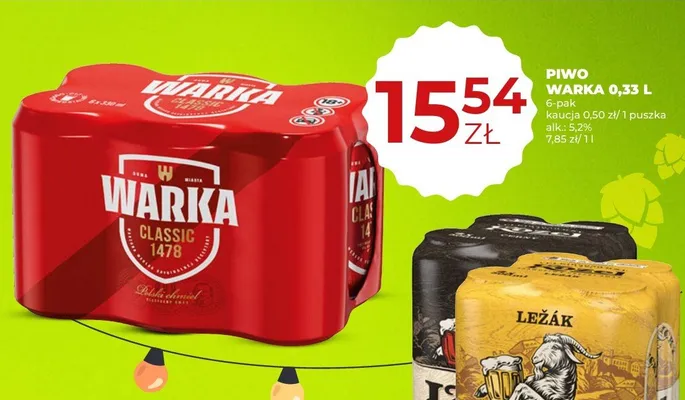 Piwo Warka Classic 6-pak 0,33l promocja w Duży Ben