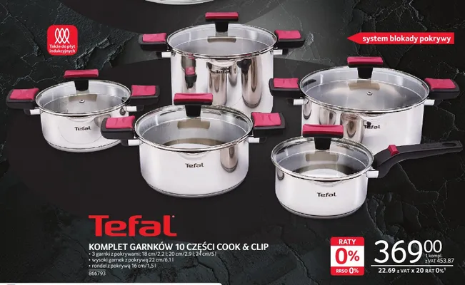Komplet garnków 10 części TEFAL Cook & Clip promocja w Selgros