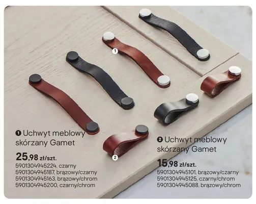 Uchwyt meblowy skórzany Gamet brązowy/czarny promocja w Castorama