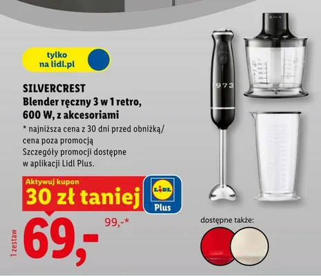 Blender ręczny SilverCrest 3 w 1 retro 600W z akcesoriami promocja w Lidl