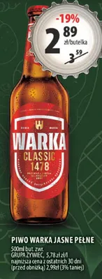 Piwo Warka Jasne Pełne promocja w Arhelan
