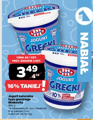 Jogurt naturalny typu greckiego Mlekovita promocja w Netto