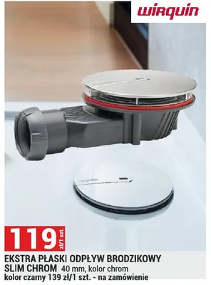 Ekstra płaski odpływ brodzikowy slim chrom 40 mm, chrom kolor czarny 139 zł/1 szt. - na zamówienie promocja w Merkury Market
