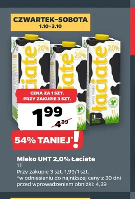 Mleko UHT Łaciate 2,0% promocja w Netto