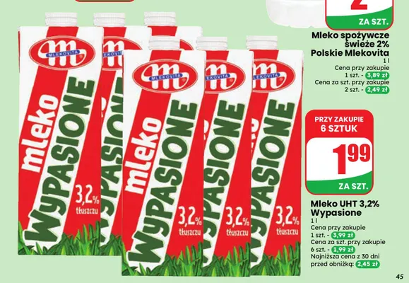 Mleko UHT Mlekovita 3,2% promocja w Dino