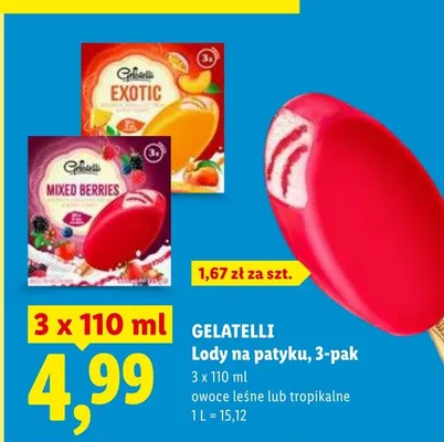 Lody na patyku, 3-pak owoce leśne lub tropikalne promocja w Lidl