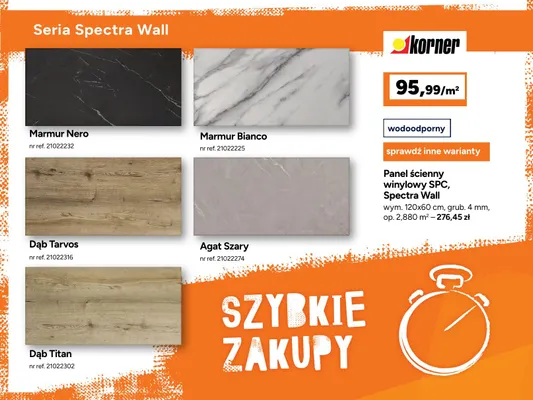 Panel ścienny winylowy Spc Spectra Wall Marmur Nero Korner promocja w Bricoman