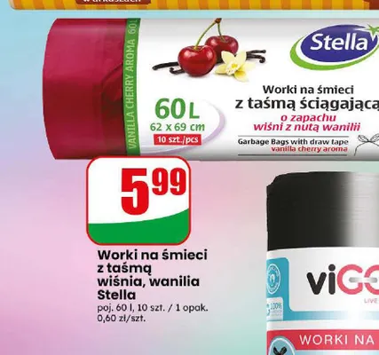 Worki na śmieci 60 l z taśmą wiśnia wanilia Stella promocja w Dino