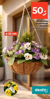 Wiszący kosz ze sztucznymi kwiatami różne wzory promocja w Dealz