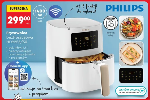 Frytownica beztłuszczowa PHILIPS HD9255/30 1400W promocja w Biedronka