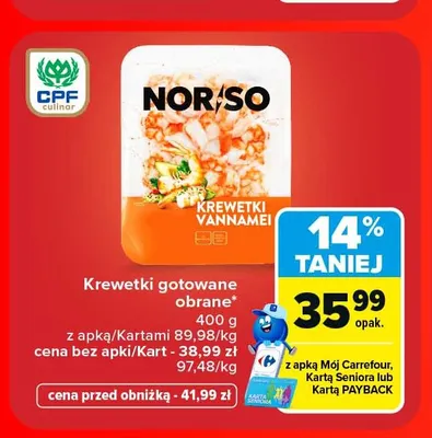 Krewetki gotowane obrane Nor-So promocja w Carrefour Market