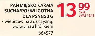 Karma dla psa Pan Mięsko Psia Uczta sucha/półwilgotna 850 g wieprzowina z dziczyzną wołowina z królikiem promocja w Selgros
