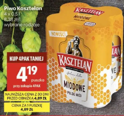 Piwo Kasztelan 4 x 0,5l promocja w Delikatesy Centrum