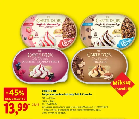 Lody z nadzieniem Les Desserts Tiramisu Carte D'Or promocja w Lidl
