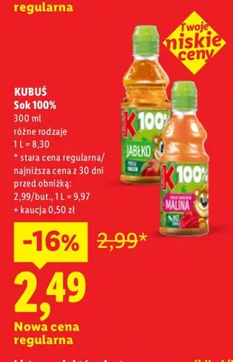 Sok jabłko Kubuś 100% promocja w Lidl