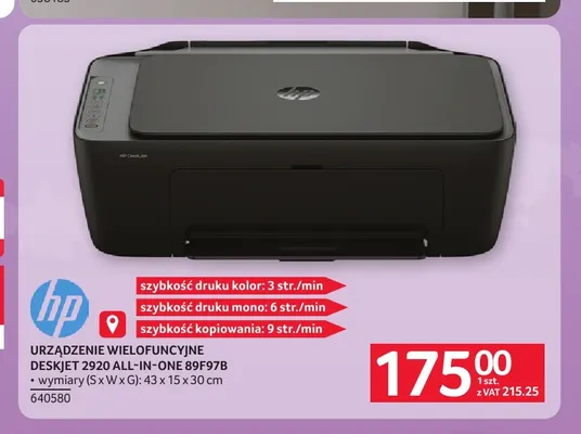 Urządzenie wielofunkcyjne DeskJet 2920 All-in-One 89F97B Hp promocja w Selgros