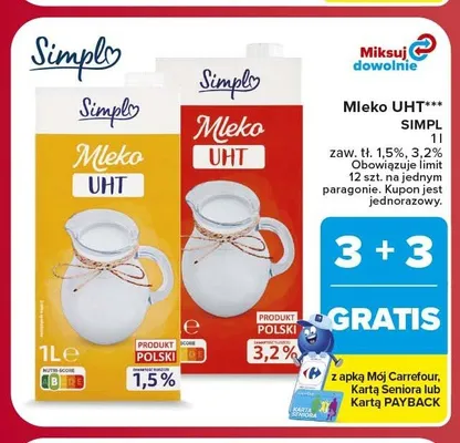 Mleko UHT Simpl 3,2% promocja w Carrefour