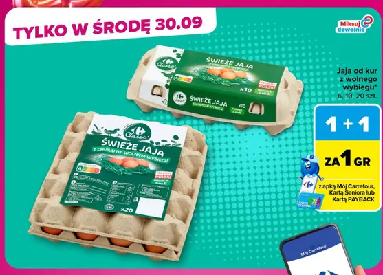 Jajka kurze od kur z wolnego wybiegu 20 szt. Carrefour Classic promocja w Carrefour