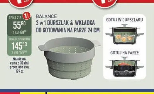 Durszlak i wkładka do gotowania na parze 2 w 1 BergHOFF BALANCE promocja w Selgros