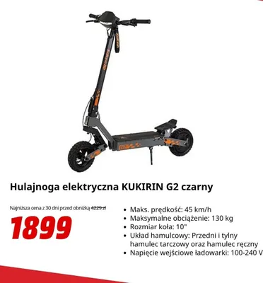 Hulajnoga elektryczna Kukirin G2 czarny promocja w Media Markt