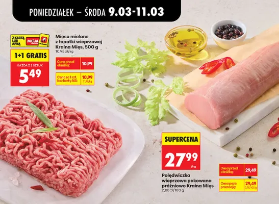 Polędwiczka wieprzowa pakowana próżniowo Kraina Mięs promocja w Biedronka