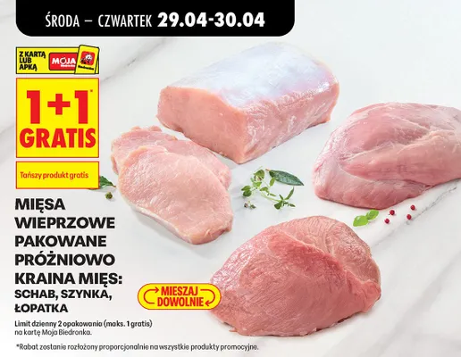 Mięsa wieprzowe pakowane próżniowo Kraina Mięs łopatka promocja w Biedronka