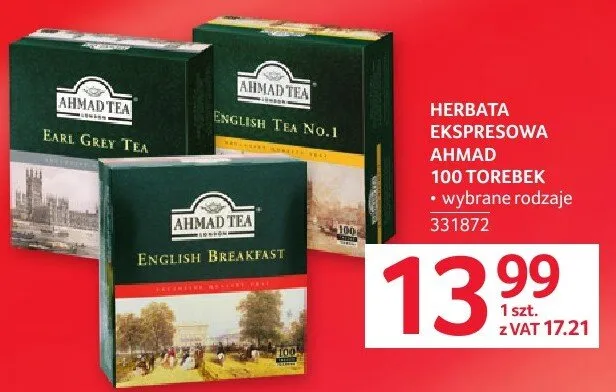 Herbata ekspresowa Ahmad 100 torebek wybrane rodzaje promocja w Selgros