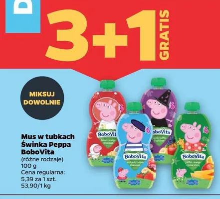 Mus w tubkach Świnka Peppa, różne rodzaje 3+1 GRATIS promocja w Netto
