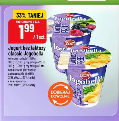 Jogurt bez laktozy classic Zott Jogobella owoce leśne promocja w POLOmarket