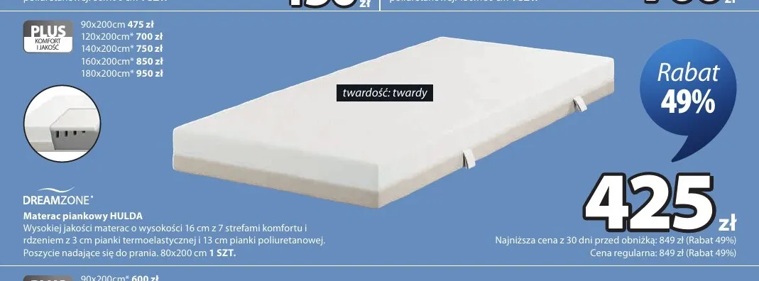 Materac piankowy Hulda 90x200 cm Dreamzone promocja w Jysk