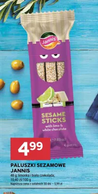 Paluszki sezamowe Jannis limonka i biała czekolada promocja w Stokrotka