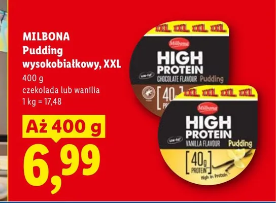 Pudding wysokobiałkowy Milbona High Protein czekoladowy XXL promocja w Lidl