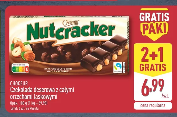 Czekolada deserowa z całymi orzechami laskowymi Choceur Nutcracker promocja w Aldi