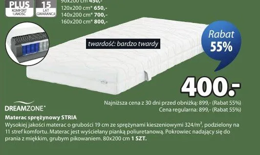 Materac sprężynowy STRIA promocja w Jysk
