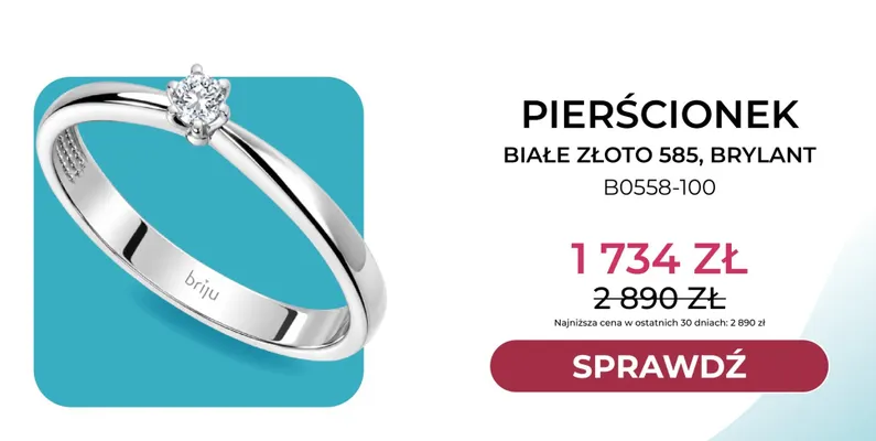 Pierścionek białe złoto 585 brylant Briju promocja w Briju