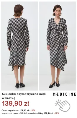 Sukienka asymetryczna midi w kratkę Medicine promocja w Medicine