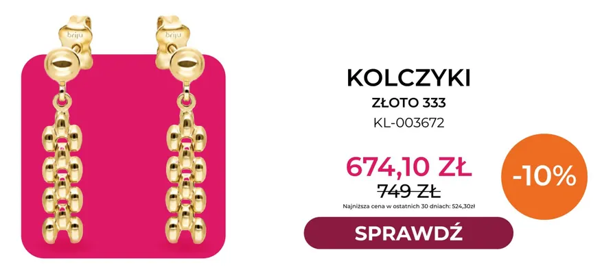 Kolczyki złoto 333 KL-003672 Briju promocja w Briju