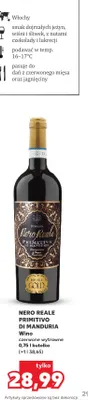 Wino czerwone wytrawne Nero Reale Primitivo di Manduria promocja w Kaufland