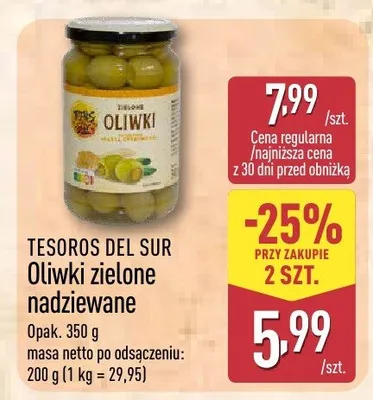 Oliwki zielone nadziewane Tesoros Del Sur promocja w Aldi