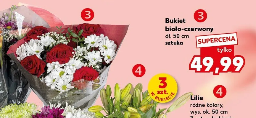 Bukiet biało-czerwony dł. 50cm promocja w Kaufland