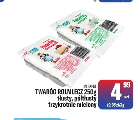 Twaróg Rolmlecz półtłusty trzykrotnie mielony Mlekpol promocja w Tomi Markt
