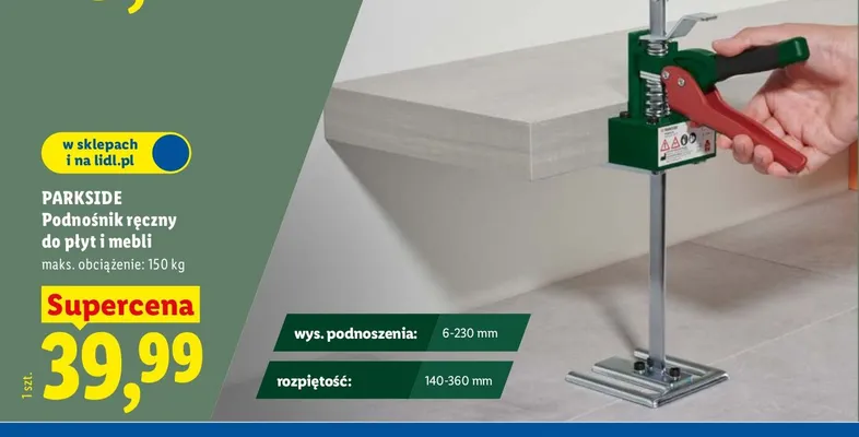 Podnośnik ręczny do płyt i mebli promocja w Lidl