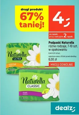 Podpaski Naturella Classic maxi promocja w Dealz